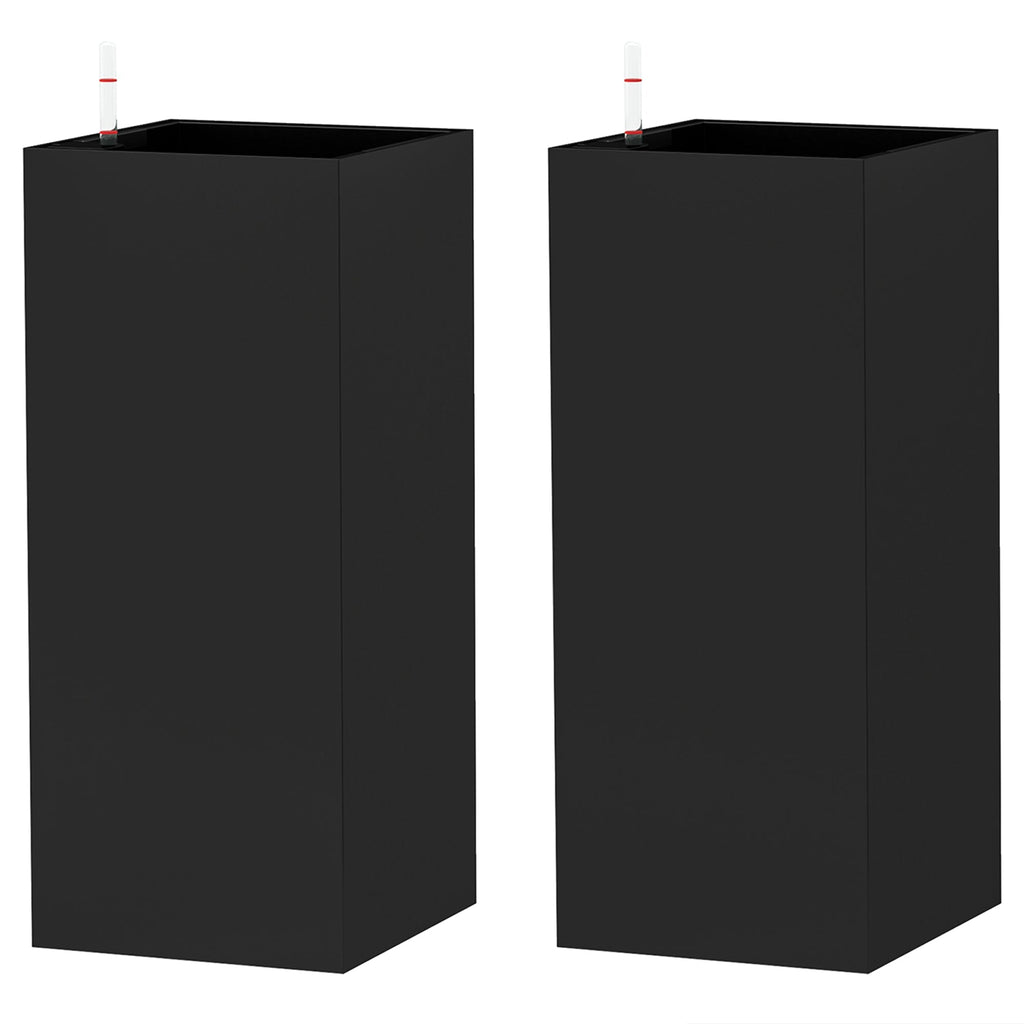 26" Plastic Planter Box 2-Pack with Water Level Indicator, Drainage Hole and Plug, Black