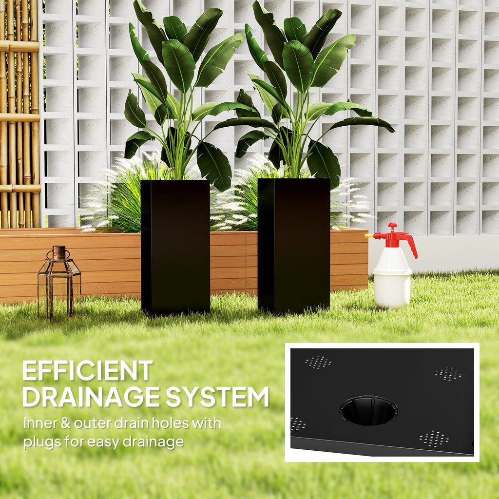 26" Plastic Planter Box 2-Pack with Water Level Indicator, Drainage Hole and Plug, Black