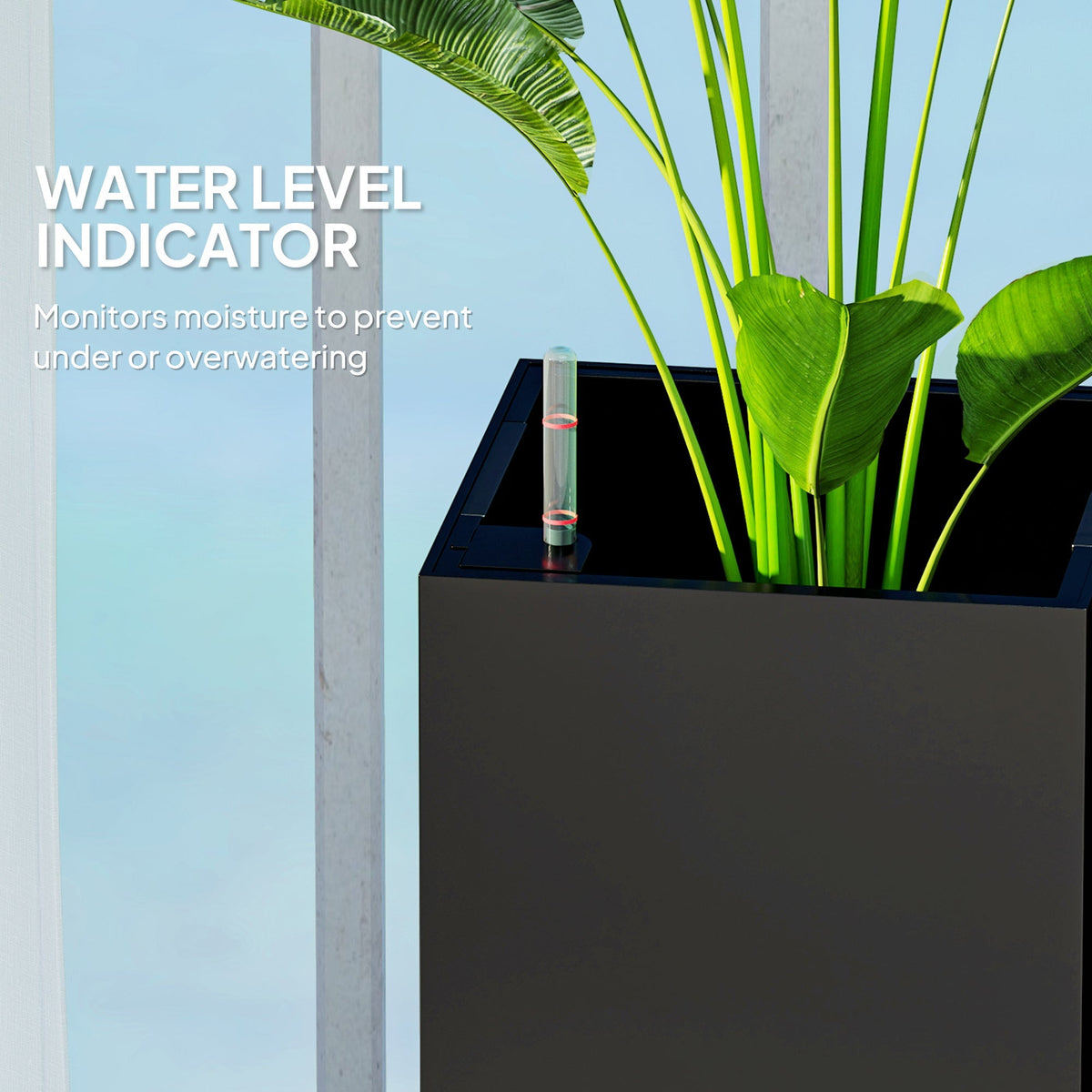 26" Plastic Planter Box 2-Pack with Water Level Indicator, Drainage Hole and Plug, Black