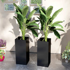 26" Plastic Planter Box 2-Pack with Water Level Indicator, Drainage Hole and Plug, Black