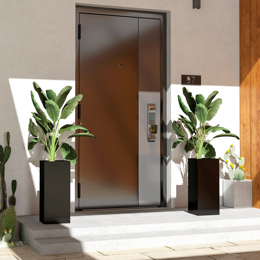 26" Plastic Planter Box 2-Pack with Water Level Indicator, Drainage Hole and Plug, Black