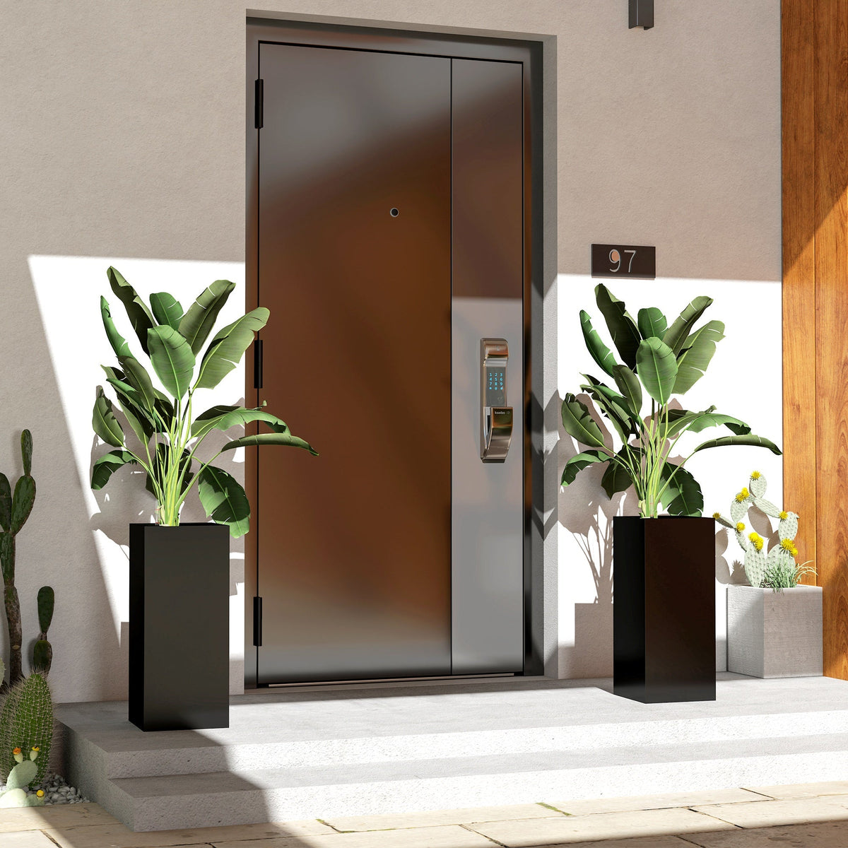 26" Plastic Planter Box 2-Pack with Water Level Indicator, Drainage Hole and Plug, Black