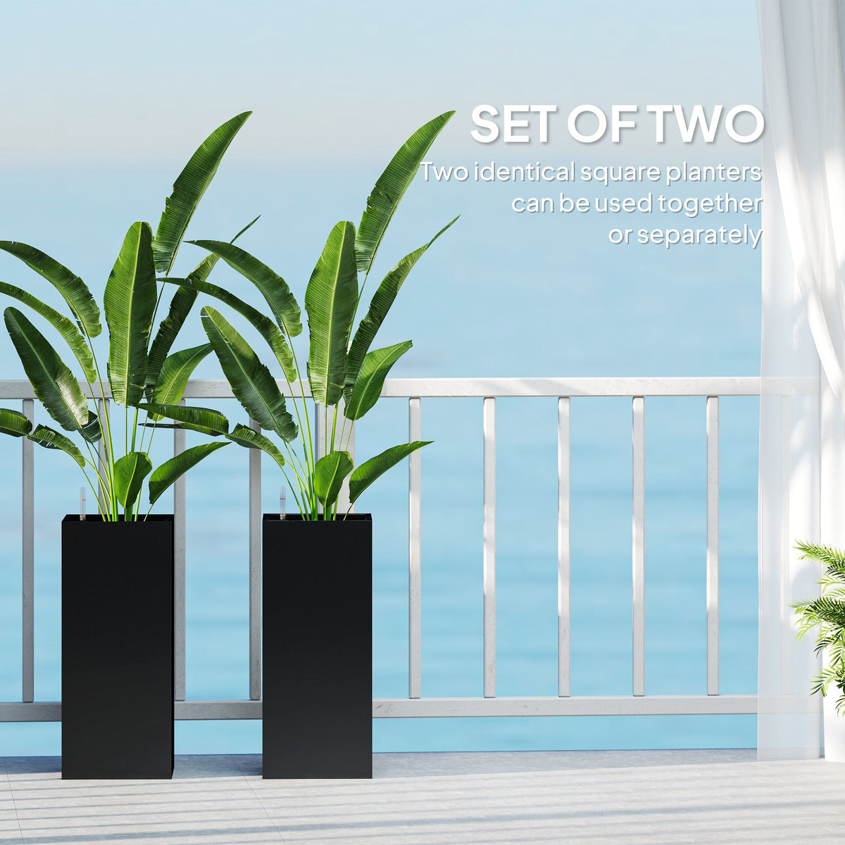 26" Plastic Planter Box 2-Pack with Water Level Indicator, Drainage Hole and Plug, Black
