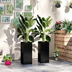 26" Plastic Planter Box 2-Pack with Water Level Indicator, Drainage Hole and Plug, Black