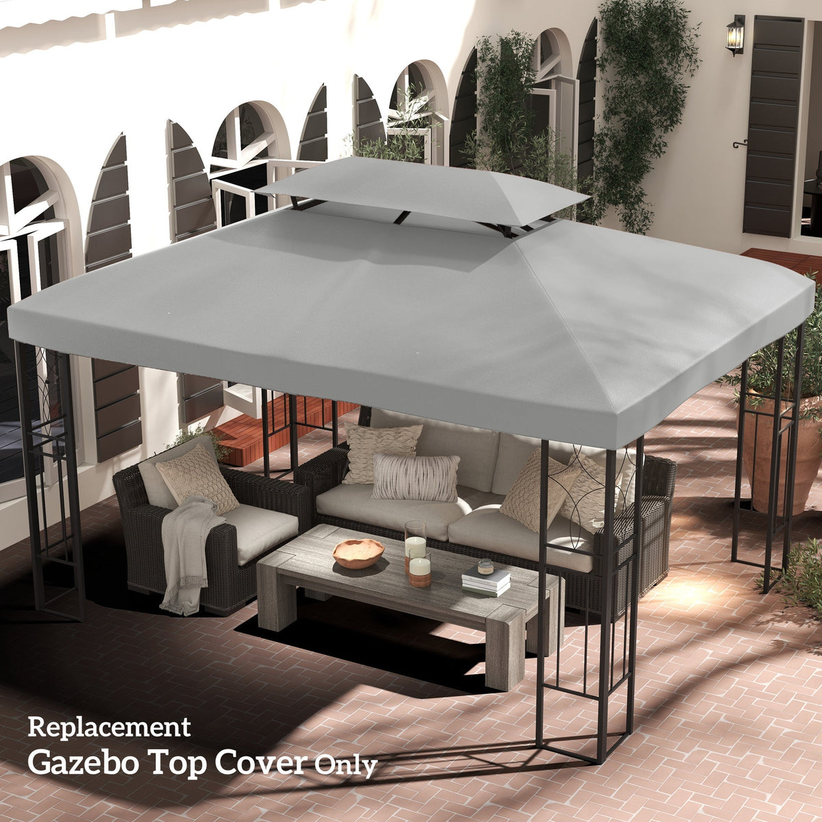 13.1' x 9.8' 2-Tier Gazebo Replacement Canopy (Top Only), Light Grey