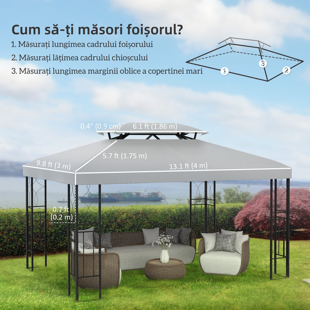 13.1' x 9.8' 2-Tier Gazebo Replacement Canopy (Top Only), Light Grey