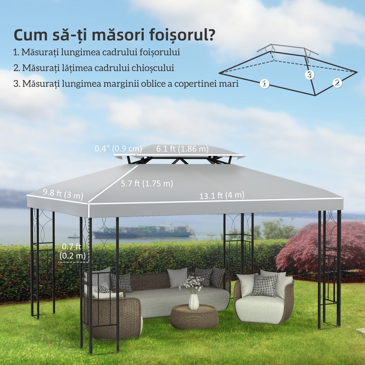 13.1' x 9.8' 2-Tier Gazebo Replacement Canopy (Top Only), Light Grey