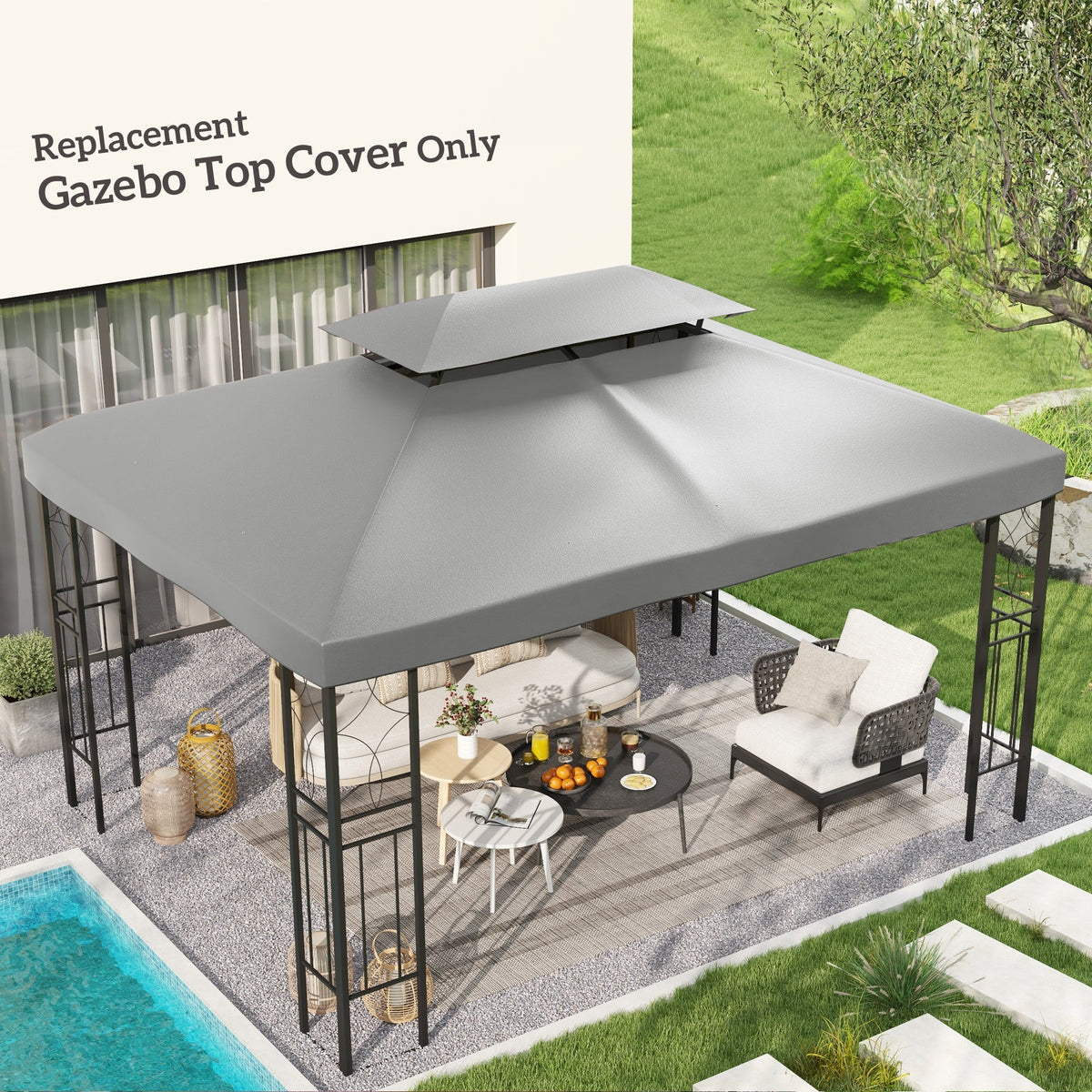 13.1' x 9.8' 2-Tier Gazebo Replacement Canopy (Top Only), Light Grey