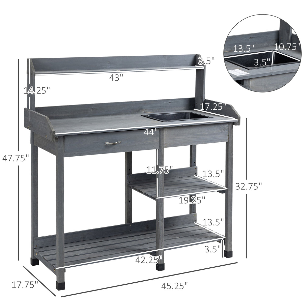 Deluxe Outdoor Potting Table with Sink & Storage Solutions for Patio, Courtyards, Balcony