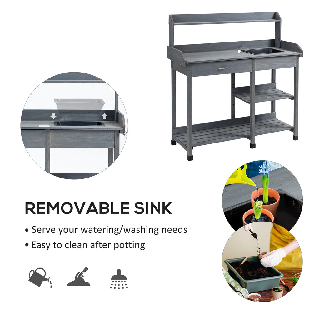 Deluxe Outdoor Potting Table with Sink & Storage Solutions for Patio, Courtyards, Balcony