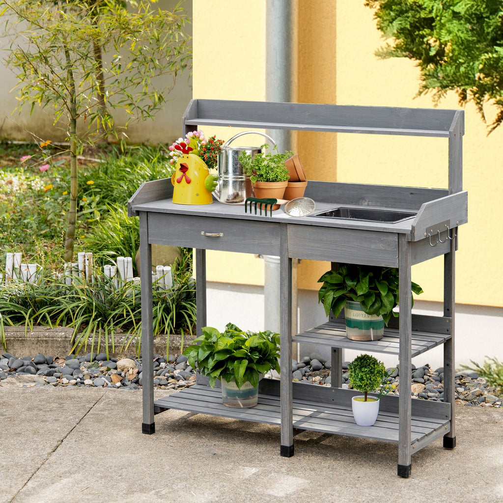 Deluxe Outdoor Potting Table with Sink & Storage Solutions for Patio, Courtyards, Balcony