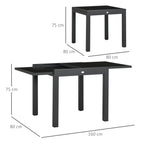 Extending Garden Table w/ Aluminium Frame & Tempered Glass Tabletop, 80/160 x 80 x 75 cm, Black