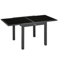 Extending Garden Table w/ Aluminium Frame & Tempered Glass Tabletop, 80/160 x 80 x 75 cm, Black