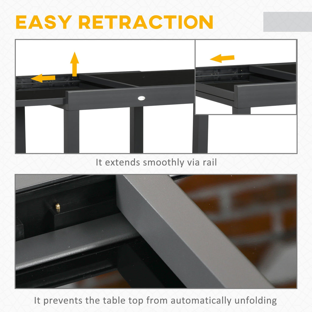 Extending Garden Table w/ Aluminium Frame & Tempered Glass Tabletop, 80/160 x 80 x 75 cm, Black