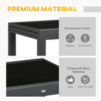 Extending Garden Table w/ Aluminium Frame & Tempered Glass Tabletop, 80/160 x 80 x 75 cm, Black