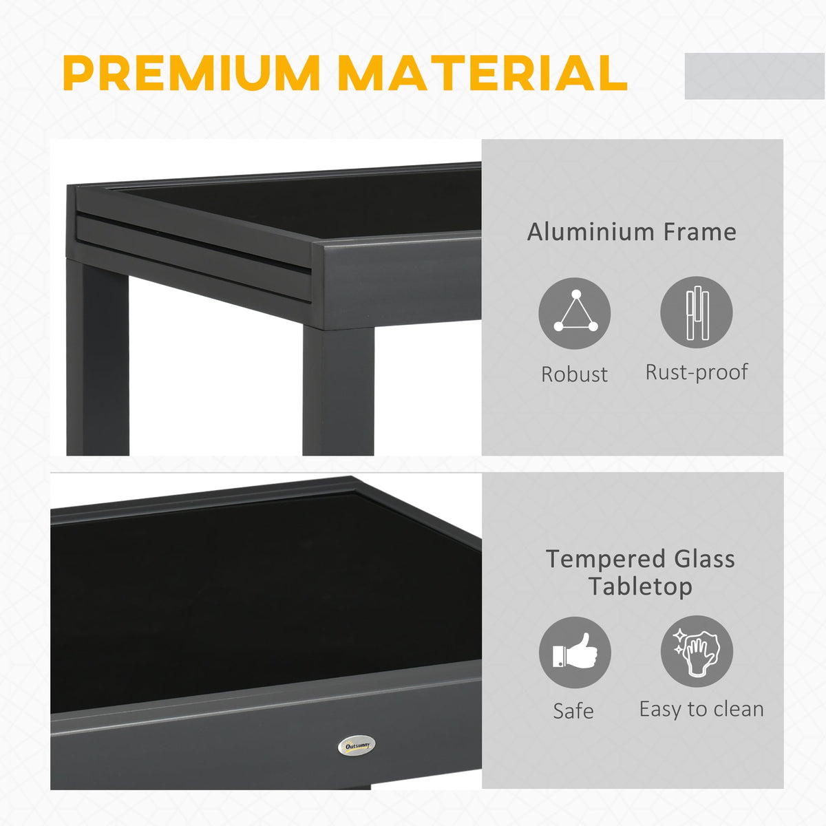 Extending Garden Table w/ Aluminium Frame & Tempered Glass Tabletop, 80/160 x 80 x 75 cm, Black