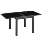 Extending Garden Table w/ Aluminium Frame & Tempered Glass Tabletop, 80/160 x 80 x 75 cm, Black