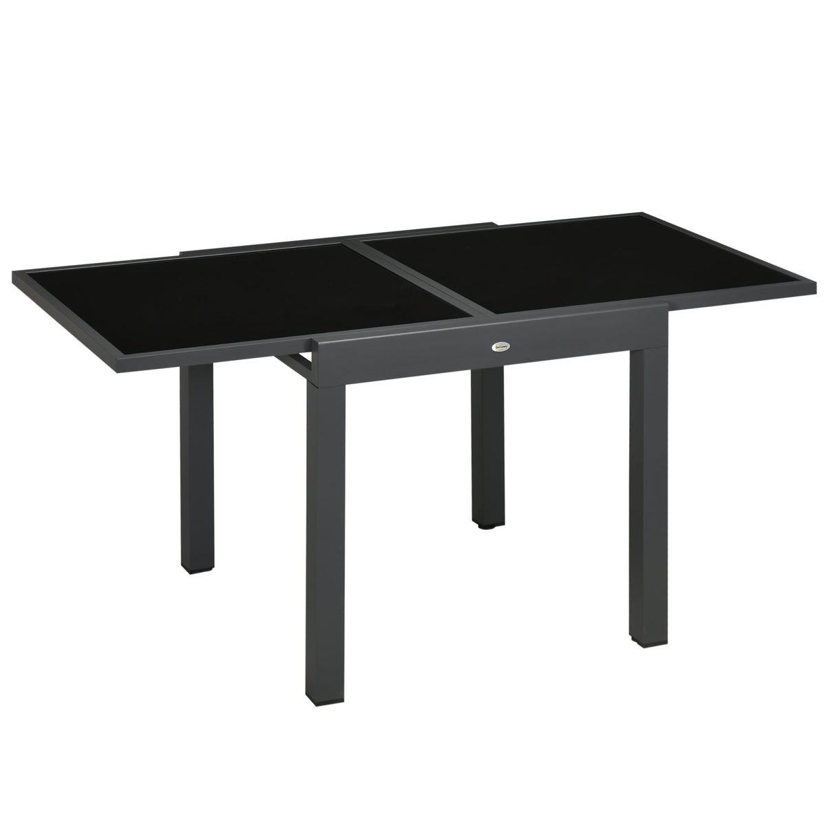 Extending Garden Table w/ Aluminium Frame & Tempered Glass Tabletop, 80/160 x 80 x 75 cm, Black