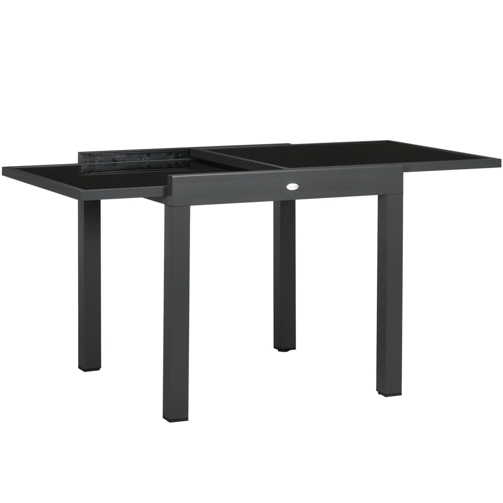 Extending Garden Table w/ Aluminium Frame & Tempered Glass Tabletop, 80/160 x 80 x 75 cm, Black
