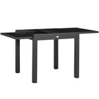 Extending Garden Table w/ Aluminium Frame & Tempered Glass Tabletop, 80/160 x 80 x 75 cm, Black