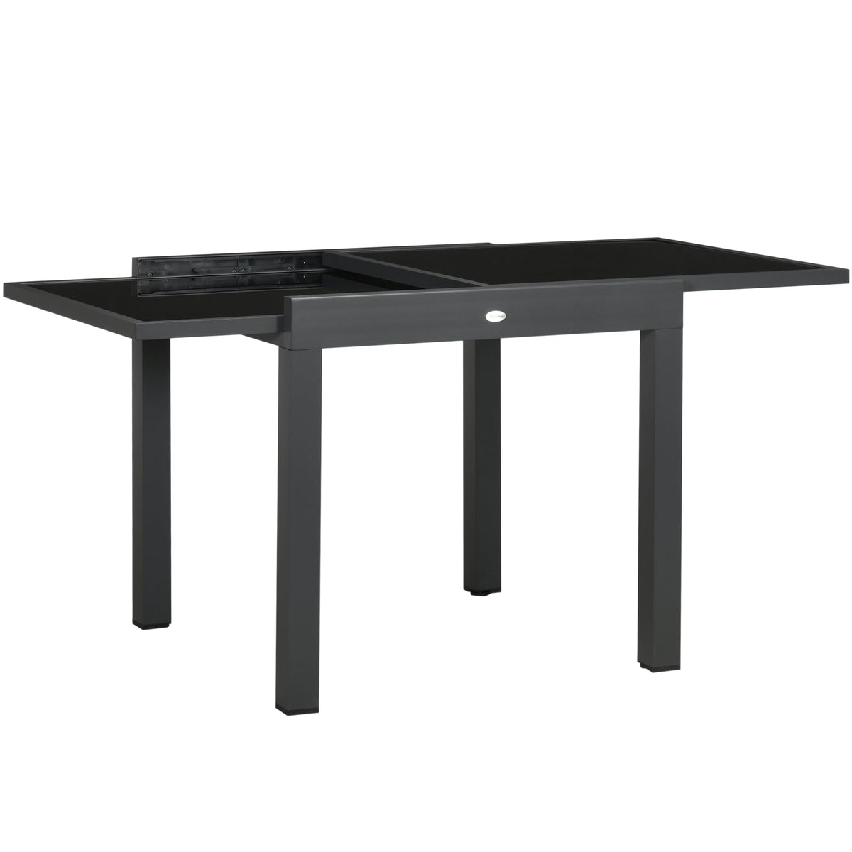 Extending Garden Table w/ Aluminium Frame & Tempered Glass Tabletop, 80/160 x 80 x 75 cm, Black