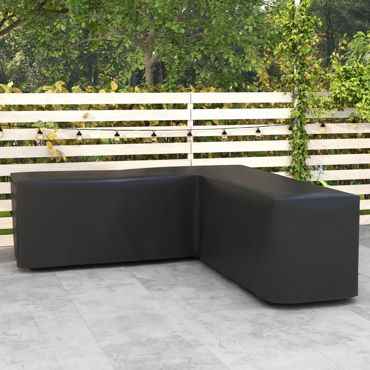 L-Shaped 420D Oxford Fabric Rattan Corner Sofa Cover with PU Coating, Black, 250x250x79cm