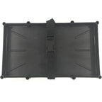 TH Marine Narrow Battery Holder Trays feature a sturdy black plastic design with raised edges and an adjustable strap with buckle to securely hold marine batteries in place.