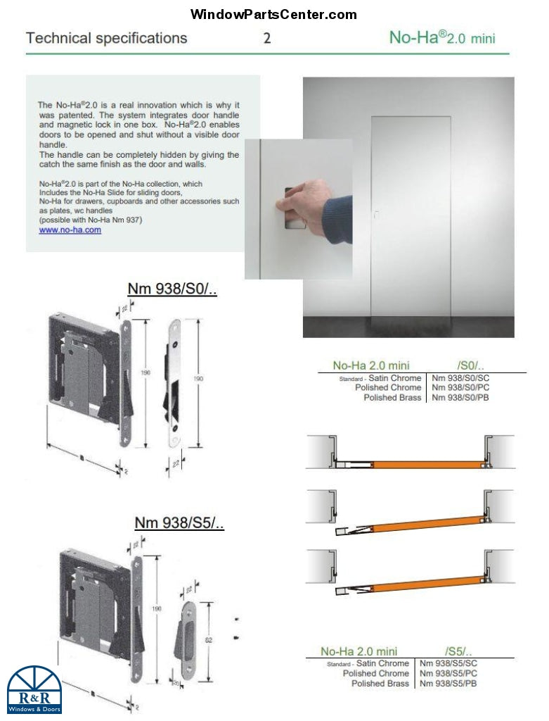 Nm 938 S0/SC Nm 938/S5/SC Nm 937/S0/SC and Nm 937/S5/SC RocYorkNo-Ha 2.0 Mini Invisible Door Handle For Interior Swinging Doors