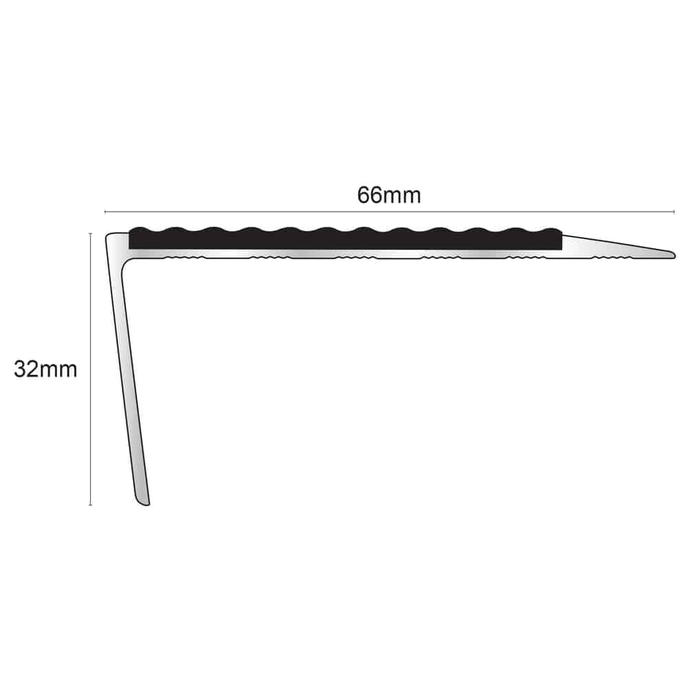 NSL16 Tredsafe Aluminium Non Slip Stair Nosing Edge Trim 66 x 32mm with PVC Insert Rakeback
