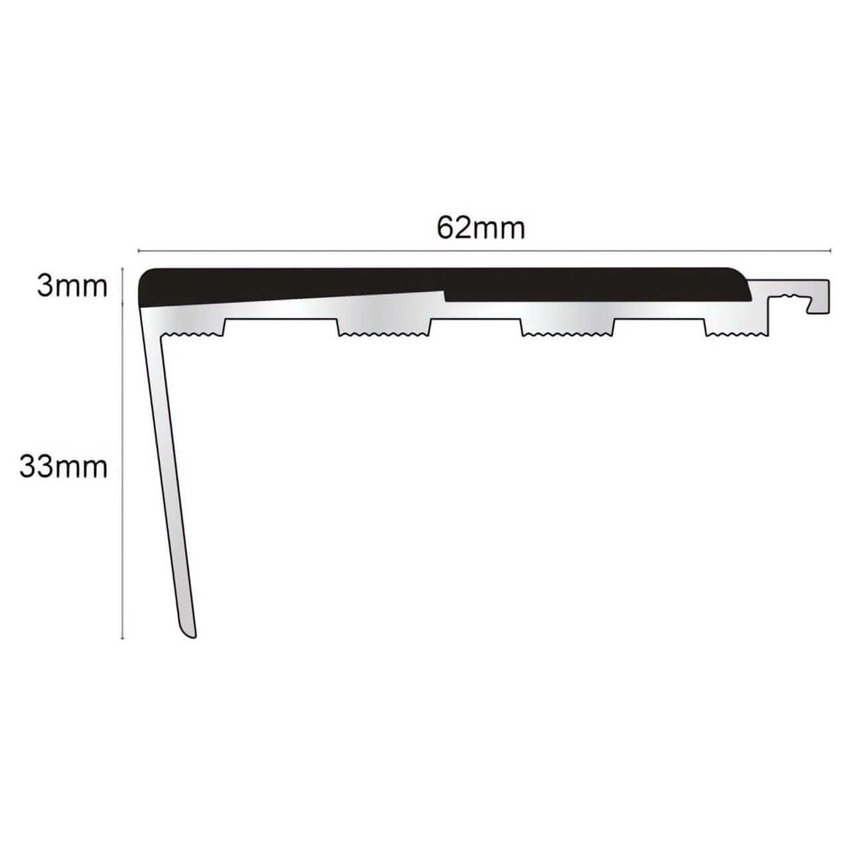NXFS06 – 62 x 33mm Rakeback Aluminium Safety Stair Nosing