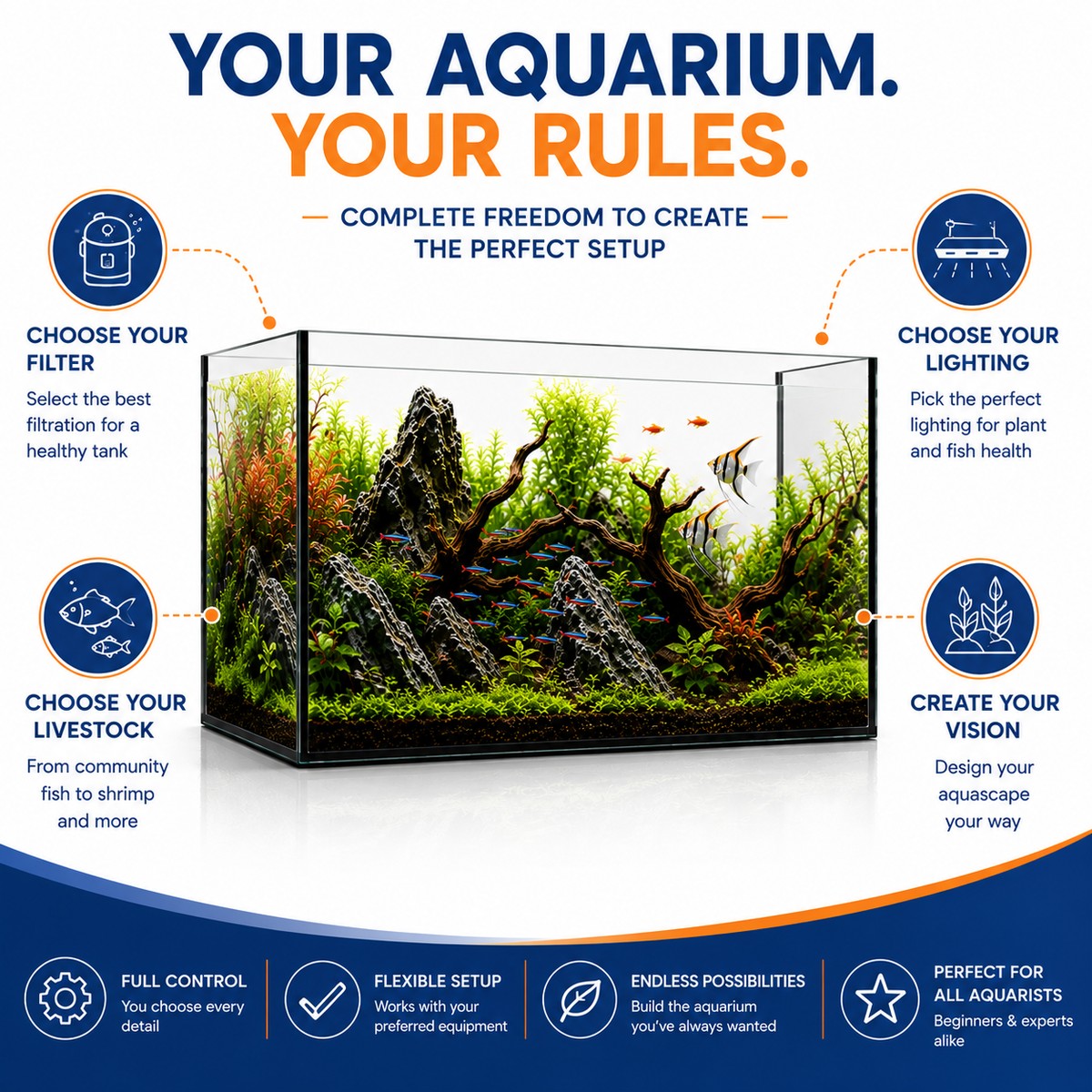 Aquael 54L Glass Aquarium Fish Tank - Elegant & Durable Design