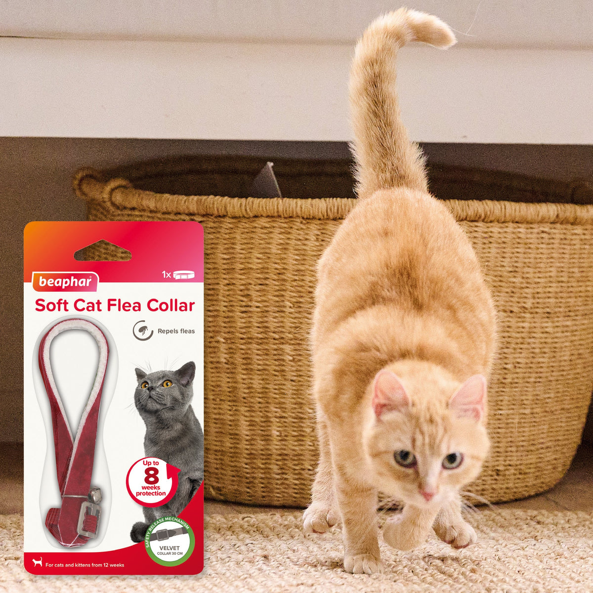 Beaphar Velvet Cat Flea Collar 3-Pack - Natural, Adjustable