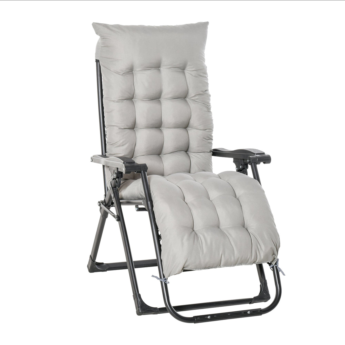 Reclining Zero Gravity Chair w/ Adjustable Backrest, Folding Garden Sun Lounger, Light Grey