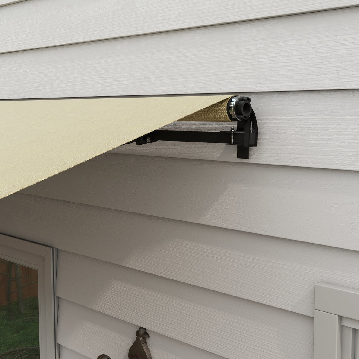 12' x 10' Retractable Awning, UV-Resistant 280GSM Sunshade Shelter for Deck & Balcony, Beige