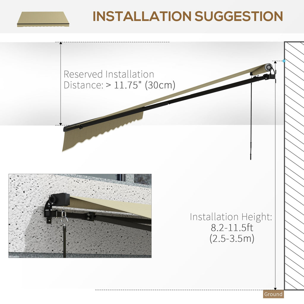 12' x 10' Retractable Awning, UV-Resistant 280GSM Sunshade Shelter for Deck & Balcony, Beige