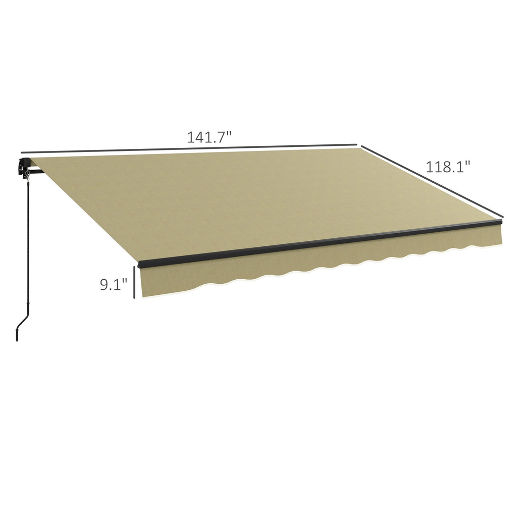 12' x 10' Retractable Awning, UV-Resistant 280GSM Sunshade Shelter for Deck & Balcony, Beige