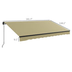 12' x 10' Retractable Awning, UV-Resistant 280GSM Sunshade Shelter for Deck & Balcony, Beige
