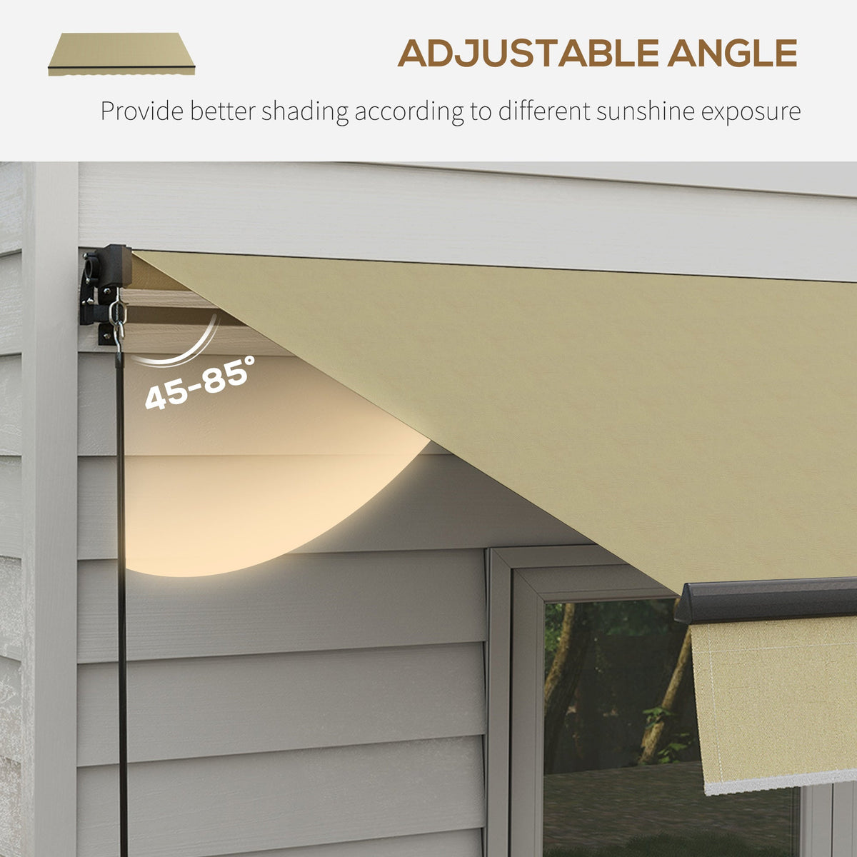 12' x 10' Retractable Awning, UV-Resistant 280GSM Sunshade Shelter for Deck & Balcony, Beige