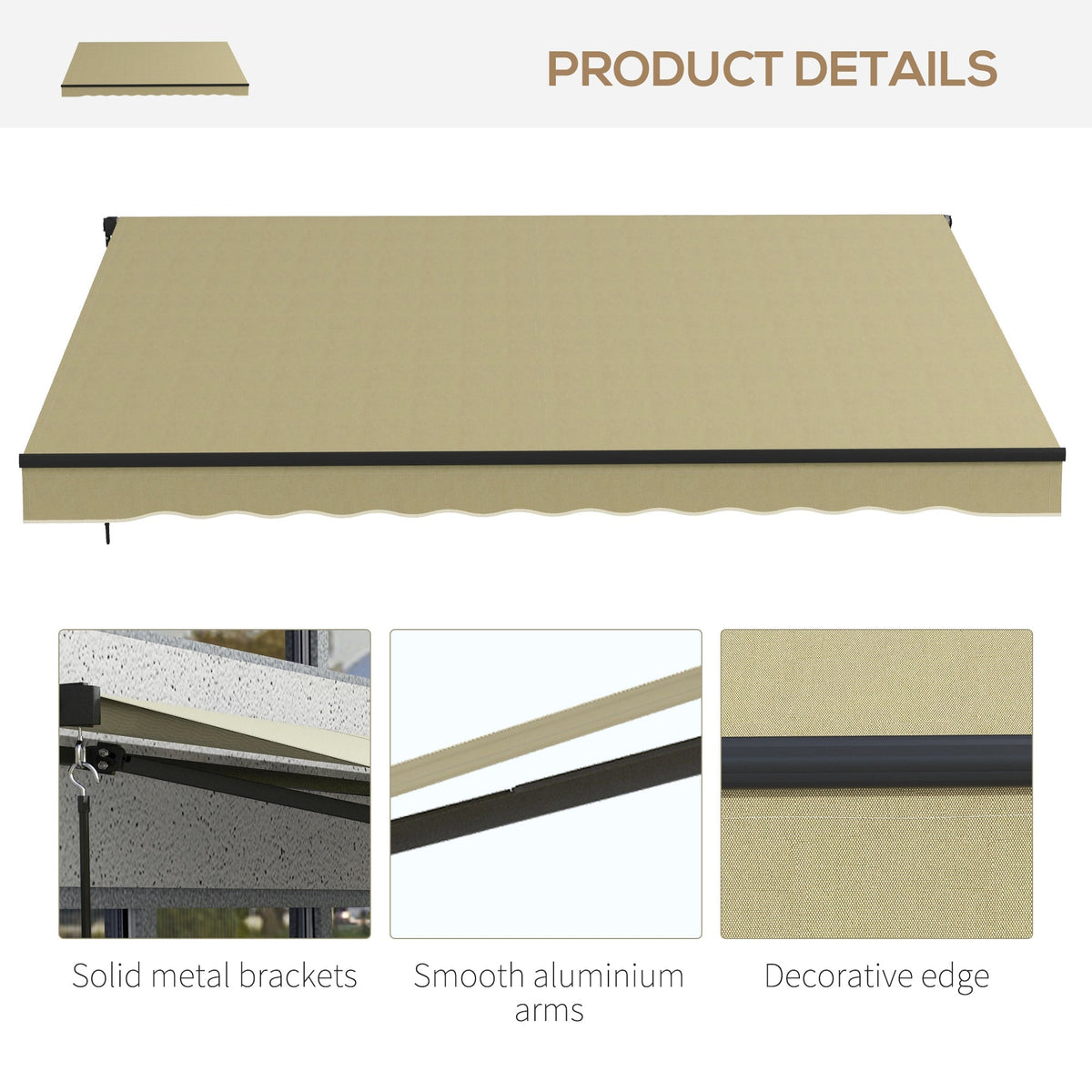 12' x 10' Retractable Awning, UV-Resistant 280GSM Sunshade Shelter for Deck & Balcony, Beige