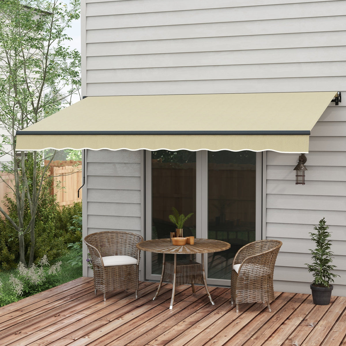 12' x 10' Retractable Awning, UV-Resistant 280GSM Sunshade Shelter for Deck & Balcony, Beige