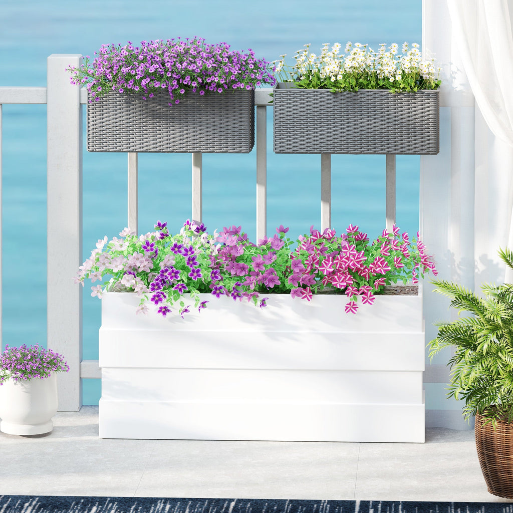 2 Pack 20" Railing Planter Boxes with Hooks and Drainage, Grey