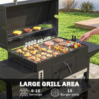 Charcoal BBQ Grill Smoker with Rotisserie Kit and Side Tables, Black