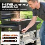 Charcoal BBQ Grill Smoker with Rotisserie Kit and Side Tables, Black