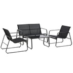 4 Piece Outdoor Patio Sofa Set with Loveseat, Single Chairs & Glass Top Table, Black