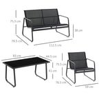 4 Piece Outdoor Patio Sofa Set with Loveseat, Single Chairs & Glass Top Table, Black