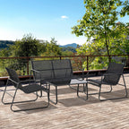 4 Piece Outdoor Patio Sofa Set with Loveseat, Single Chairs & Glass Top Table, Black