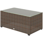 PE Rattan Side Table with Tempered Glass Top & Steel Frame, 90 x 50 x 38cm, Brown