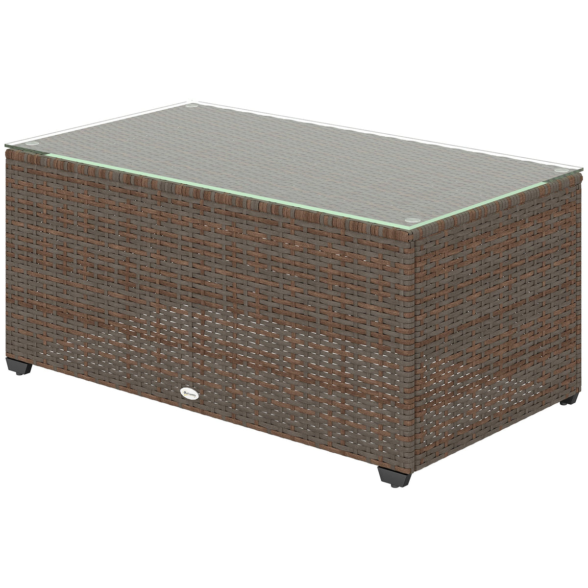 PE Rattan Side Table with Tempered Glass Top & Steel Frame, 90 x 50 x 38cm, Brown