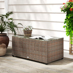 PE Rattan Side Table with Tempered Glass Top & Steel Frame, 90 x 50 x 38cm, Brown