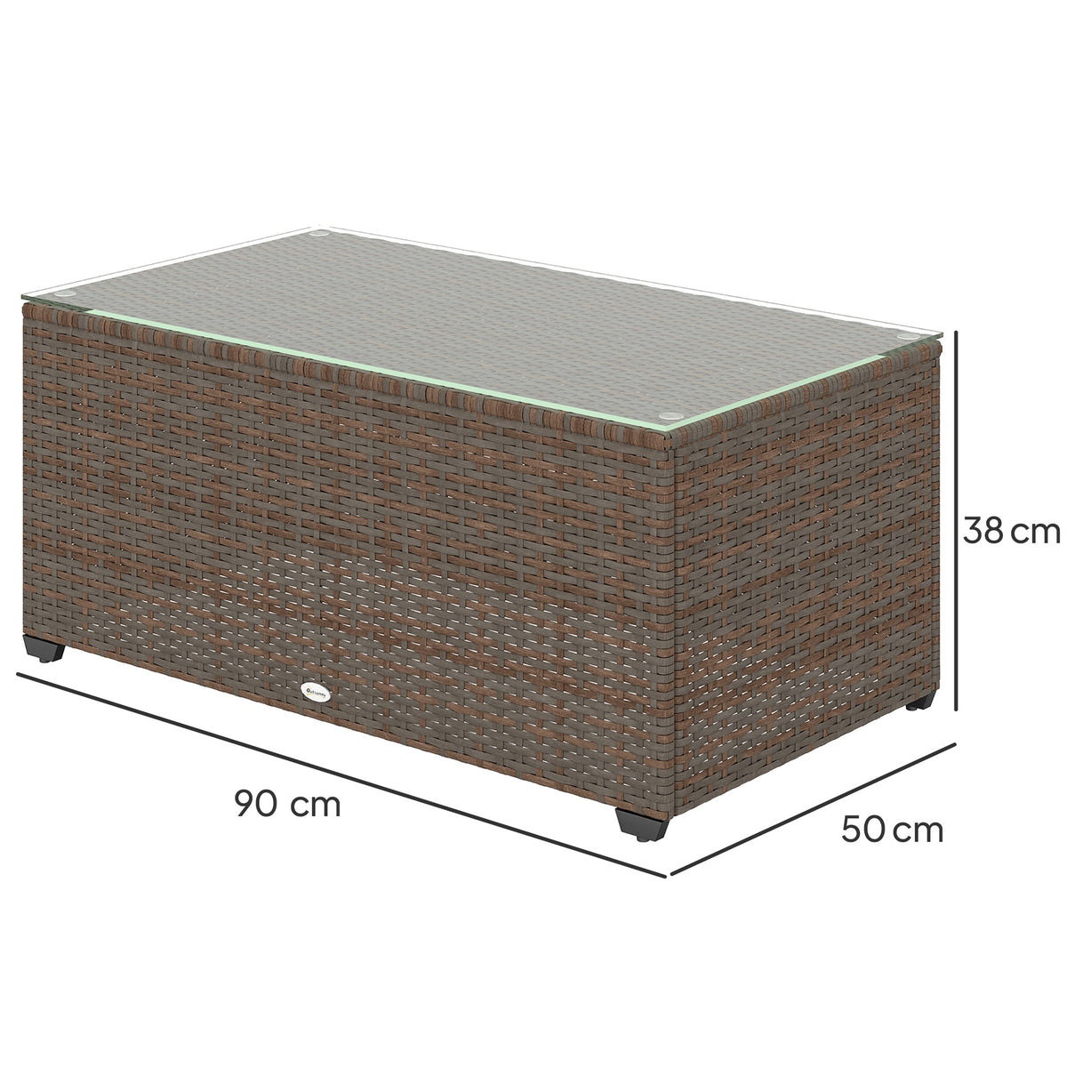 PE Rattan Side Table with Tempered Glass Top & Steel Frame, 90 x 50 x 38cm, Brown